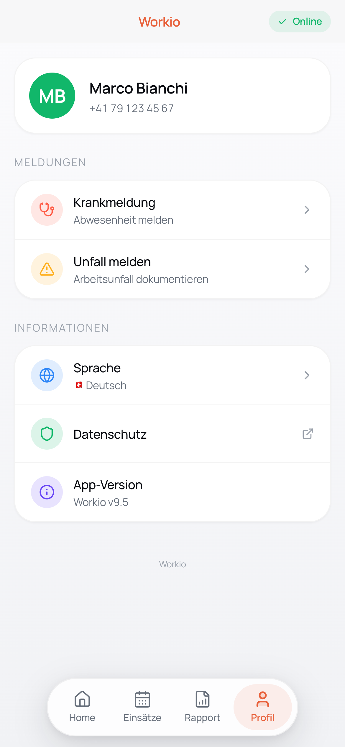 Workio Worker-App: Profil