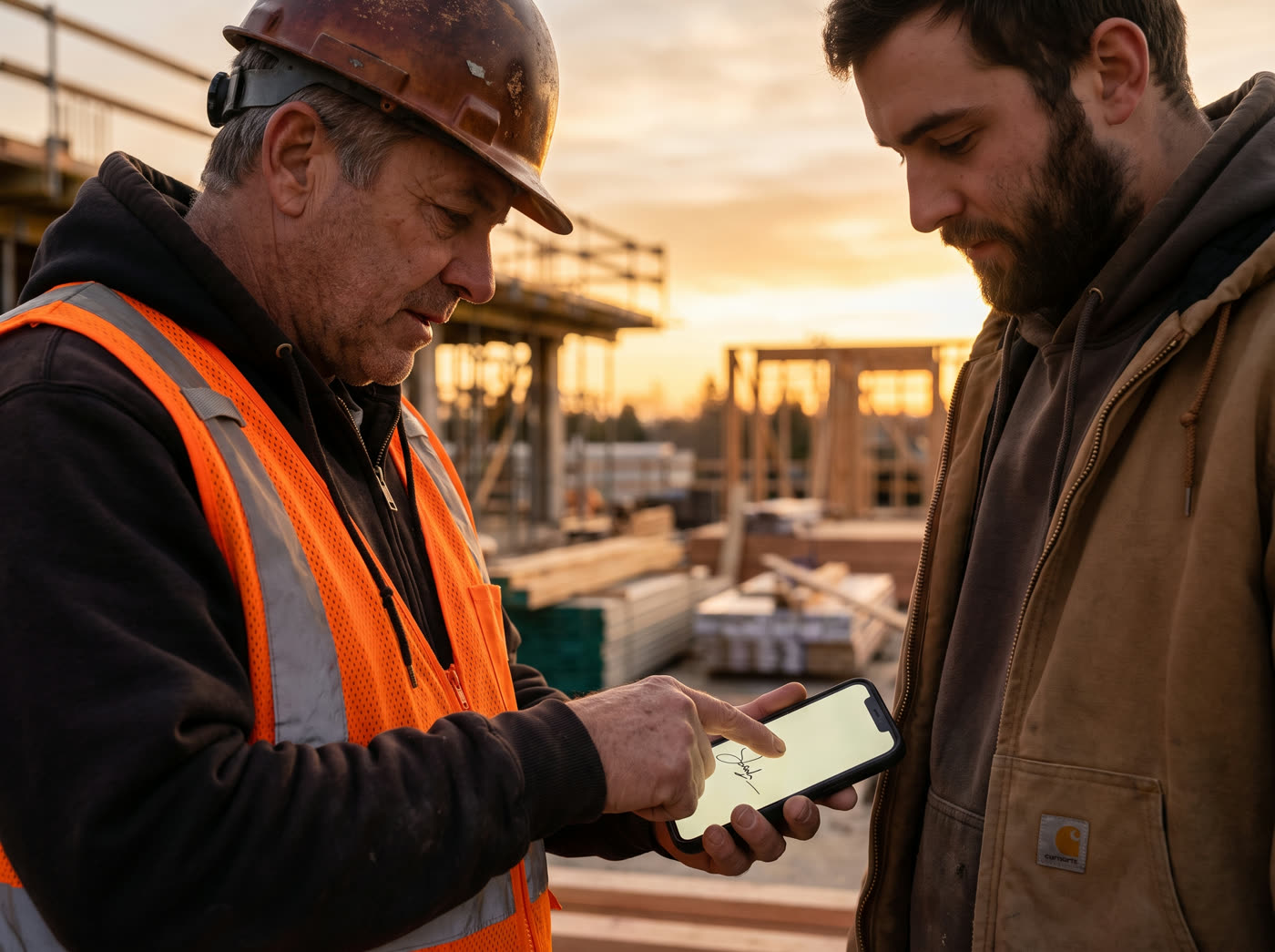 Polier visiert den Rapport direkt auf dem Smartphone