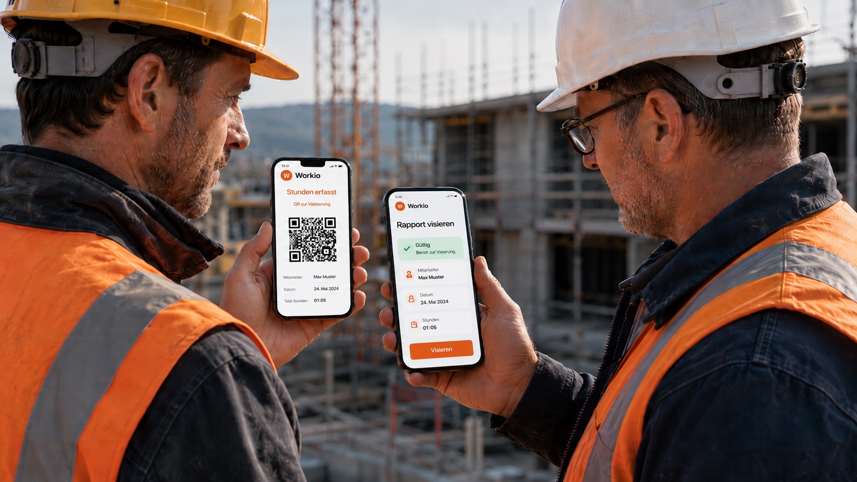 QR-Code wird gescannt: der Rapport wird direkt auf dem Handy geprüft und visiert