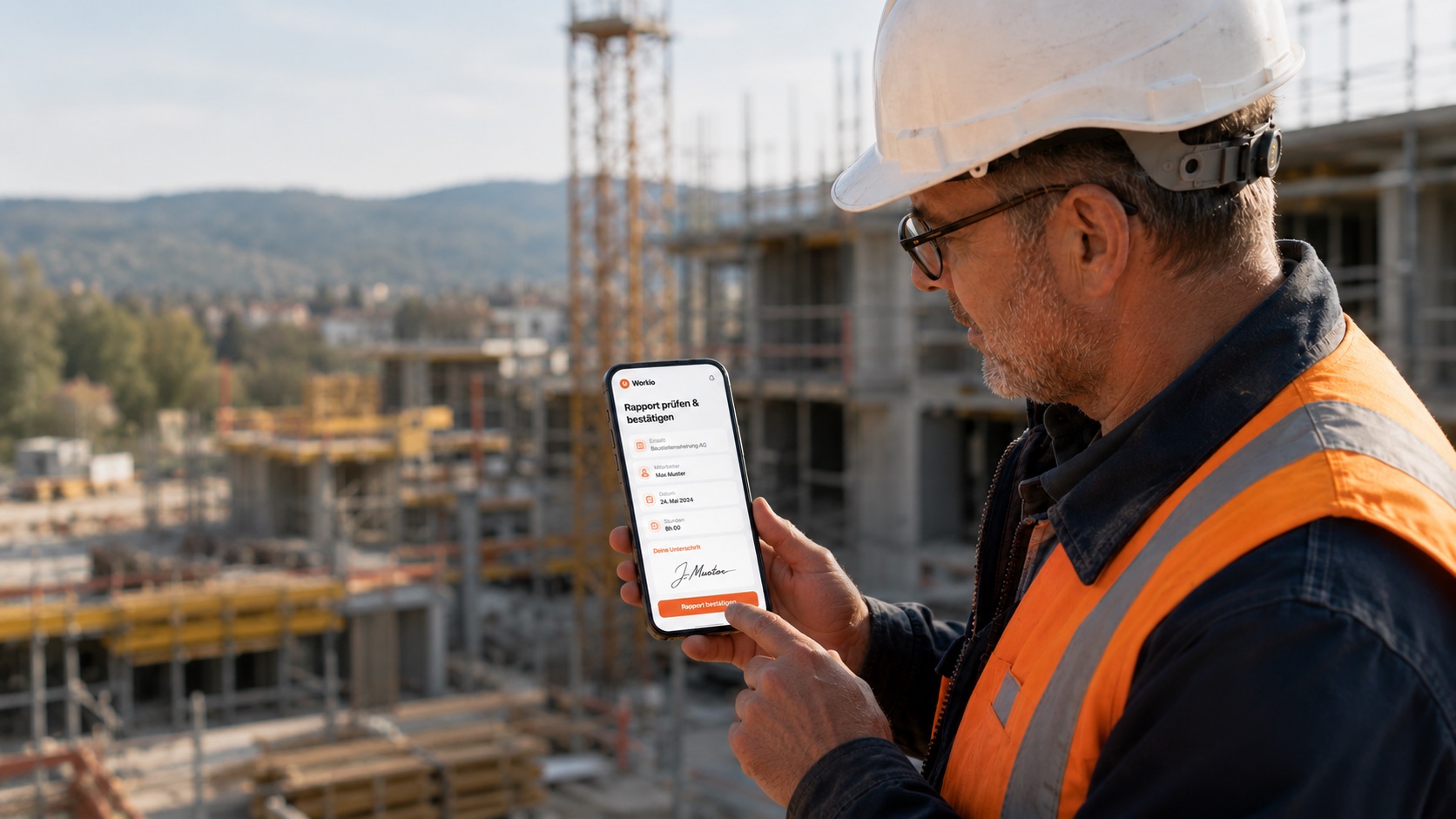 Verantwortliche Person prüft und visiert den Rapport direkt auf dem Handy